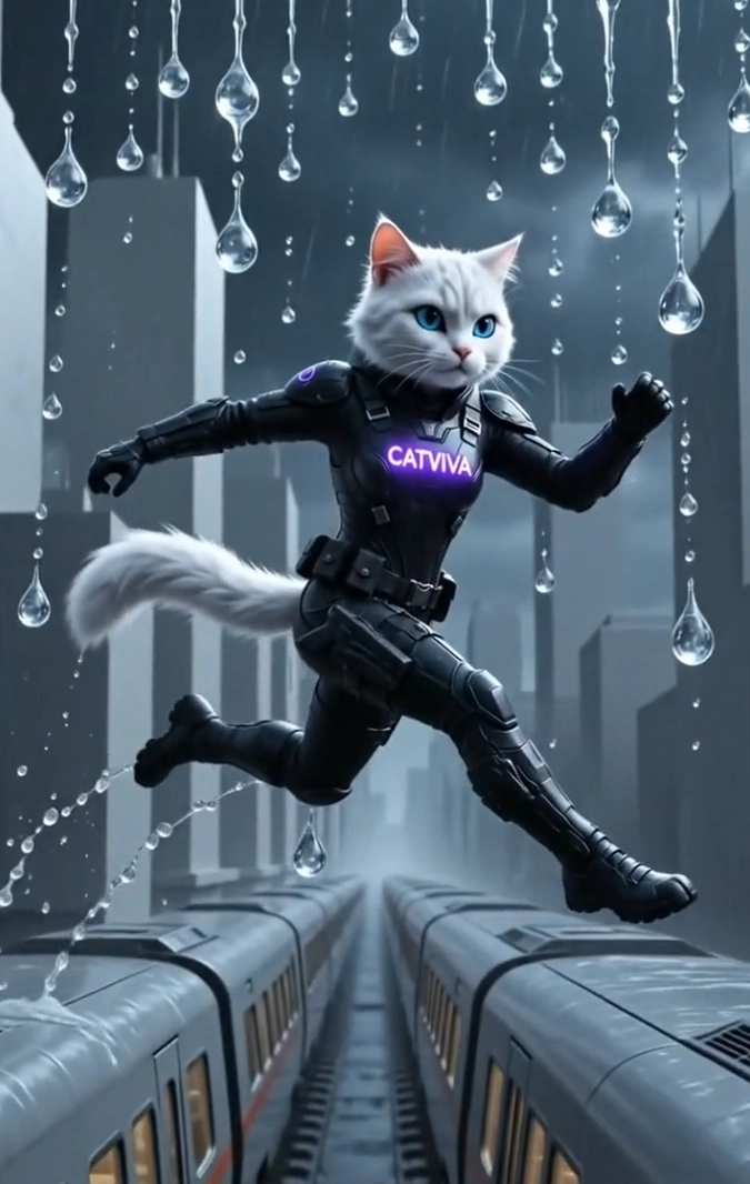 CatViva Futuristic Cyberpunk Tactical Cat Train Chase Action