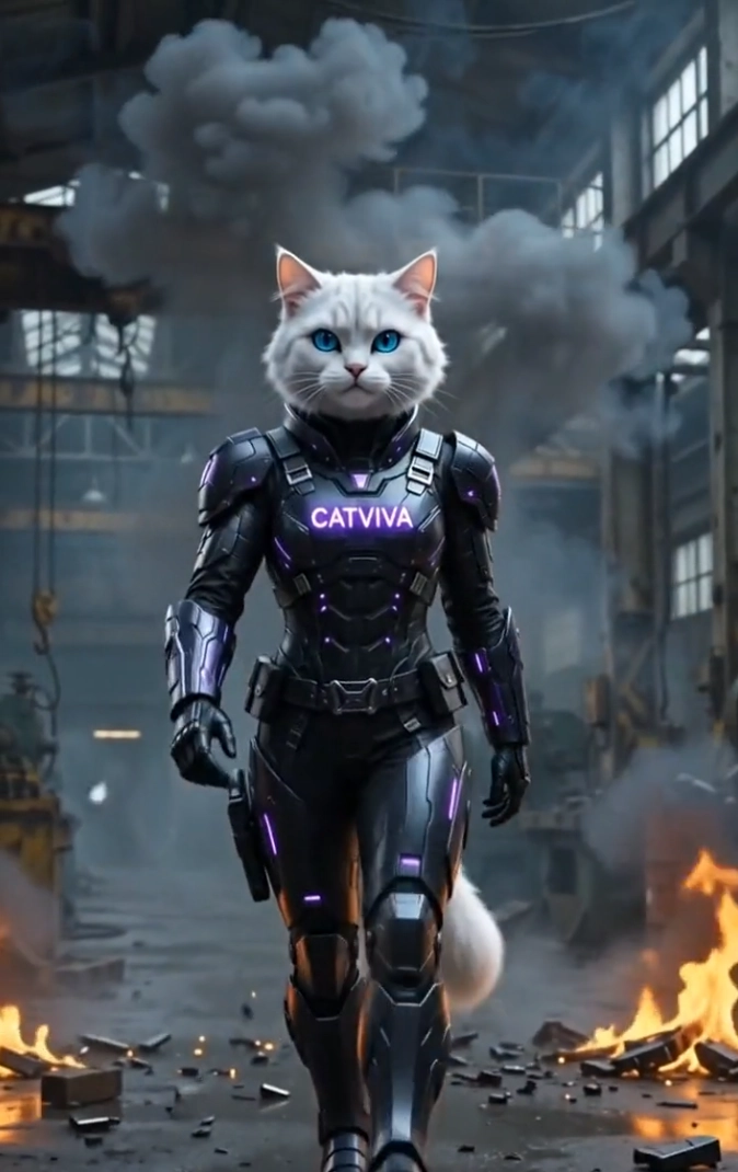 CatViva Cyberpunk Cat Destroys Combat Drone in Action
