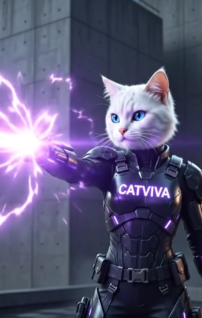 CatViva Cyberpunk Cat Fights Giant Centipede Robot Battle