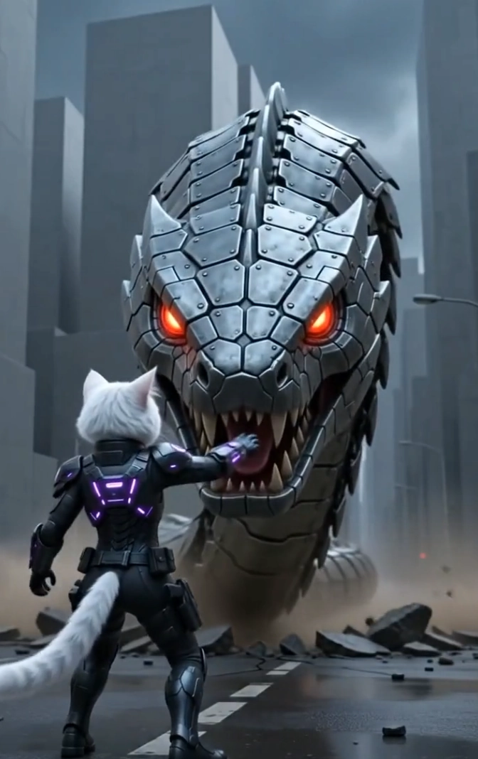 CatViva Fights Giant Cyber Snake Robot in Epic Sci-Fi Action