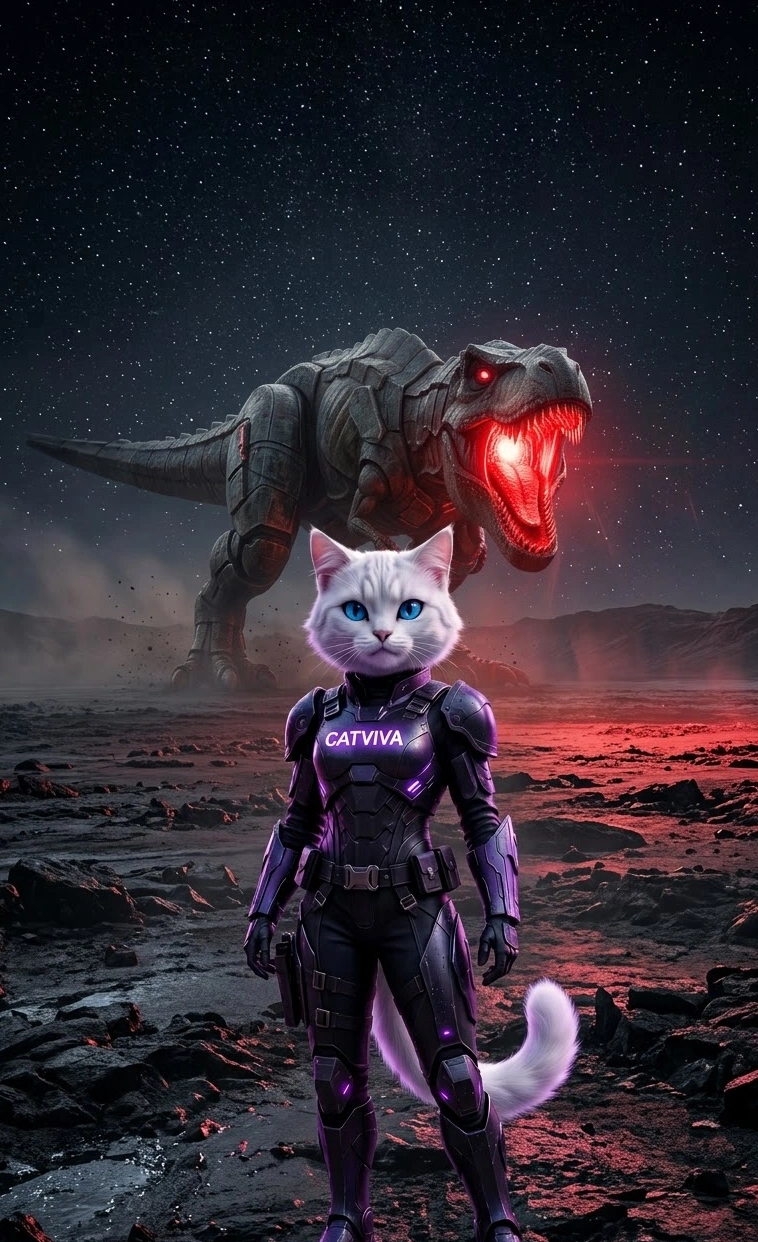 CatViva Battles Giant Dinosaur Robot Epic Sci-Fi Action