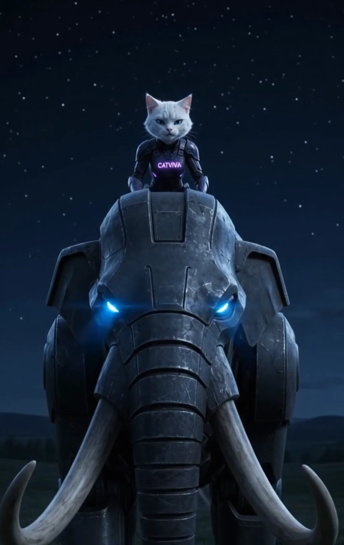 CatViva Rides Giant Elephant Robot Epic Sci-Fi Animation
