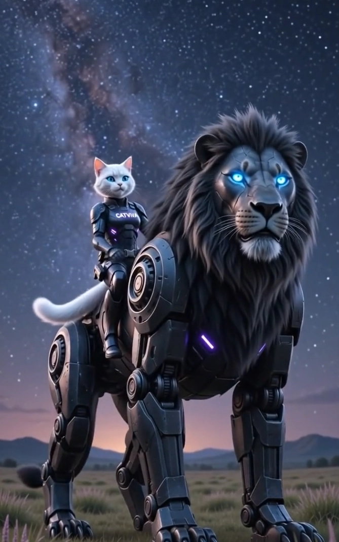 CatViva and Lion Robot Epic Night Journey Sci-Fi Animation